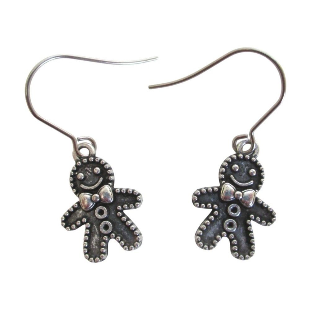 New Gingerbread Man Dangle Earrings on Stainless Wires Christmas Holiday Jewelry